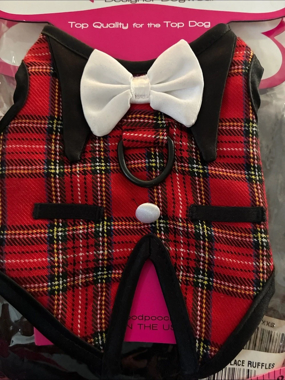 Red Plaid Dog Harness Vest with White Bow